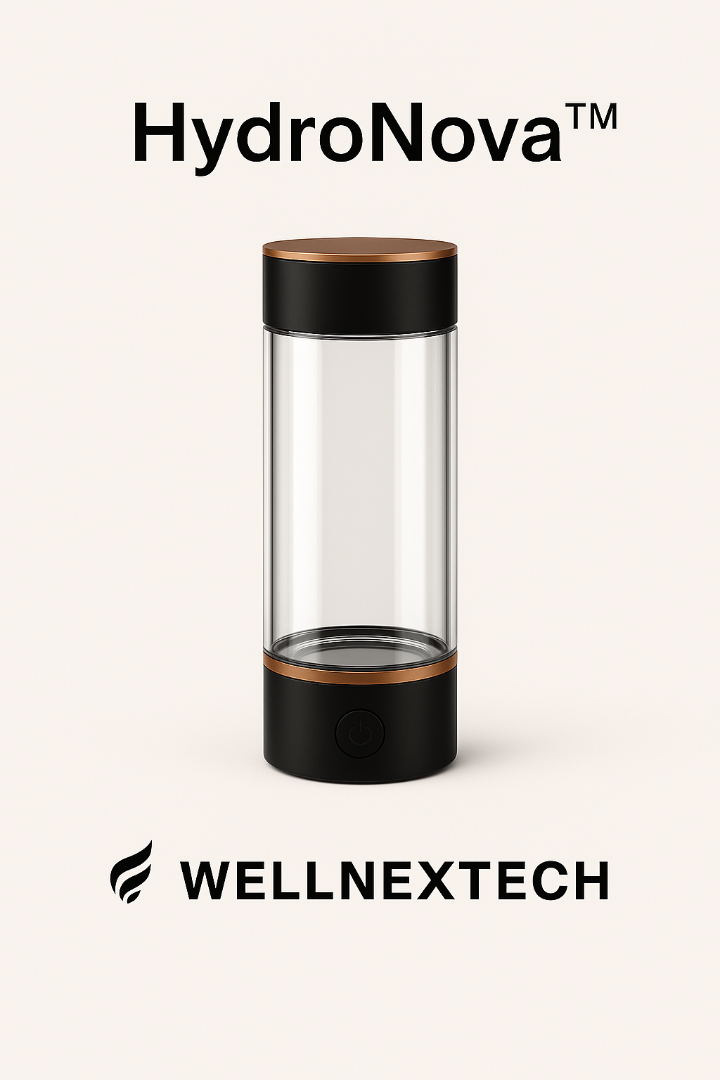 HydroNova hydrogen water ionizer bottle by WellNexTech on a light background.