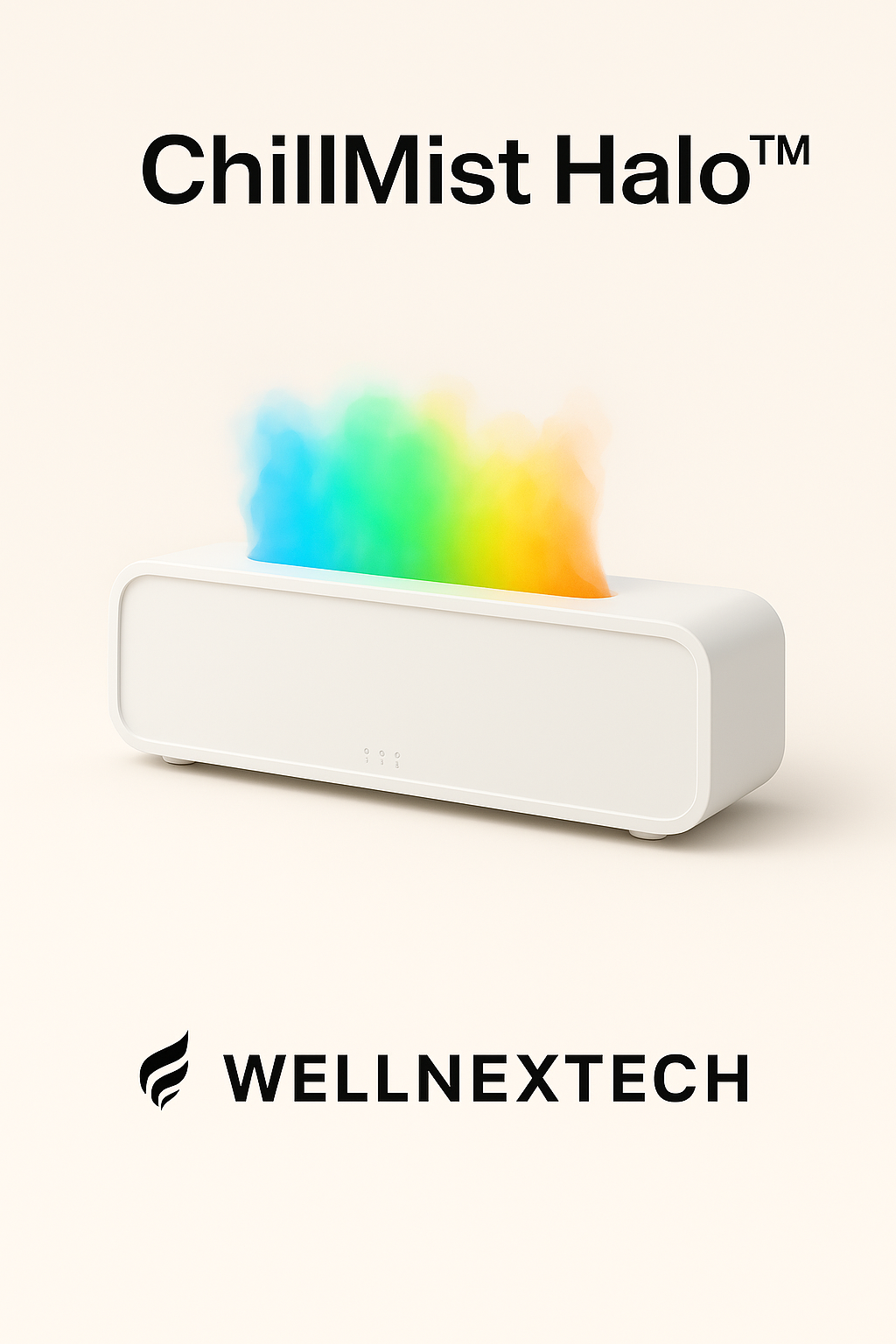 ChillMist Halo™ aromatherapy diffuser with colorful mist, designed for relaxation and humidity control.